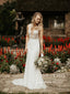 Sequins & Vine Lace Mermaid Gown with Deep V-Neck Front Slit Wedding Dress AWD1787