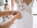 Sexy Appliqued Beach Wedding Dress with Racerback Ivory Illusion Neckline Wedding Gown AWD1689-SheerGirl