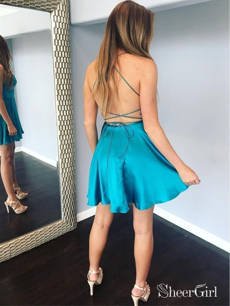Sexy Backless Green Mini Homecoming Dresses Short Satin Cocktail Party Dress ARD1474-SheerGirl