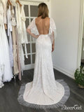Sexy Backless Lace Wedding Dresses with Sleeves Bohemian Ivory Beach Wedding Dress AWD1211-SheerGirl