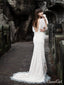 Sexy Backless Lace Wedding Dresses with Sleeves Bohemian Ivory Beach Wedding Dress AWD1211