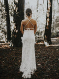 Sexy Backless Sheath Rustic Lace Wedding Dresses Halter Beach Wedding Dress AWD1218-SheerGirl