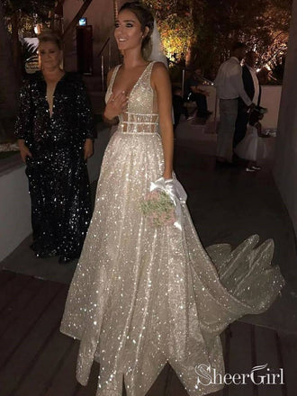 Sexy Ball Gown Wedding Dress Sequin Beaded Nude Vintage Wedding Dresses AWD1050-SheerGirl