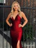 Sexy Burgundy Mermaid Prom Dress with Side Slit Backless Long Prom Dress ARD1911-SheerGirl