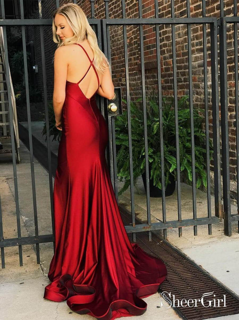 Sexy Burgundy Mermaid Prom Dress with Side Slit Backless Long Prom Dre SheerGirl Sexy Burgundy Mermaid Prom Dress with Side Slit Backless Long Prom Dre SheerGirl