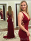 Sexy Burgundy Mermaid Prom Dress with Slit Cheap Pageant Dress ARD1804