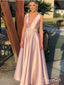 Sexy dlouhé plesové šaty s hlubokým výstřihem do V, světle růžové, levné plesové šaty ARD1906 
