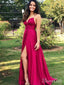 Sexy Fuchsia Pink Side Slit Long Prom Dresses with Ruched Top ARD1984