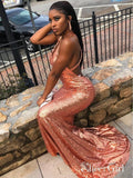 Sexy Golden Mermaid Sequins Prom Dresses Backless V-Neck Formal Dress Fitted APD3394-SheerGirl