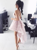 Sexy High Low Floral Prom Dresses Spaghetti Strap Pink Lace Homecoming Dress ARD1585-SheerGirl