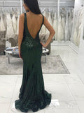 Sexy Long Green Mermaid Lace Prom Dresses Sequins Backelss Formal Evening Dress APD3371-SheerGirl