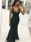 Sexy Long Green Mermaid Lace Prom Dresses Sequins Backelss Formal Evening Dress APD3371
