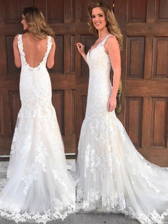 Sexy Mermaid Lace Wedding Dresses Backless Vintage Wedding Dresses Cheap AWD1041-SheerGirl