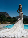 Sexy Mermaid Lace Wedding Dresses See Through Backless widding Dress with Pocket AWD1053-SheerGirl