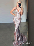 Sexy Mermaid Prom Dresses Stripe Printed Backless Formal Dresses APD3476-SheerGirl