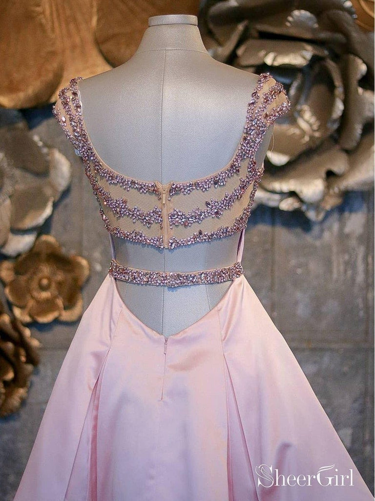 Sexy Open Back Beaded Pink Homecoming Dresses Short Prom Dress ARD1565-SheerGirl