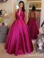 Sexy Plunging V Neckline Satin Ball Gown Evening Dress Hot Pink Backless Prom Dress ARD2500