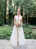 Sexy Plunging V Neckline Tulle Ball Gown Wedding Dress Simple Style Bridal Gown AWD1688-SheerGirl