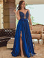 Vestido de fiesta largo azul real sexy con vestido formal transparente con abertura ARD1901