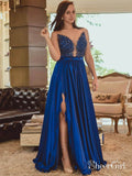 Sexy Royal Blue Long Prom Dress with Slit See Through Formal Dress ARD1901-SheerGirl
