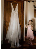Sexy See Through Thigh Split Beach Wedding Dresses Beaded Vintage Bridal Dress AWD1304-SheerGirl