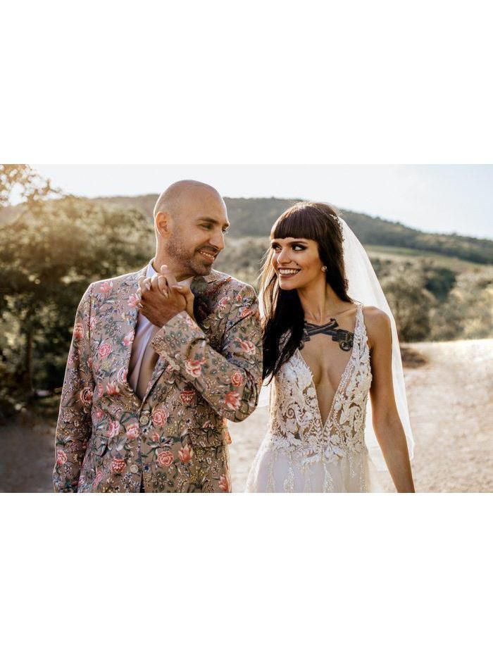 Sexy See Through Thigh Split Beach Wedding Dresses Beaded Vintage Bridal Dress AWD1304-SheerGirl