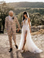 Sexy ver a través del muslo vestidos de novia de playa divididos vestido de novia vintage con cuentas AWD1304 