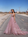 Sexy Sparkly Sheer Lace Prom Dresses Spaghetti Strap V Neck Formal Dress ARD1872-SheerGirl