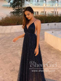 Sexy Sparkly Sheer Lace Prom Dresses Spaghetti Strap V Neck Formal Dress ARD1872-SheerGirl