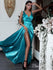 Sexy Split Long Prom Dresses Turquoise V-Neck Formal Evening Dress with Slit APD3392-SheerGirl