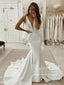 Sexy V Neck Crepe Mermaid Wedding Gown with Low V Back AWD1835