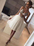 Sexy V Neck Silver Homecoming Dresses Spaghetti Strap Ivory Homecoming Dress ARD1737-SheerGirl