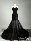 Sheath Black Lace Appliqued Prom Dresses with Sweetheart Neck APD3157-SheerGirl