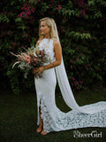 Sheath Boho Lace Bridal Gown with Slit Backless Mermaid Wedding Dresses AWD1357-SheerGirl