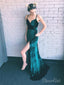 Sheath Emerald Green Velvet Long Prom Dresses with Slit Formal Dress ARD2072