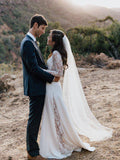 Sheath Ivory Rustic Wedding Dresses With Sleeves See Through Country Wedding Dress AWD1214-SheerGirl