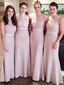 Sheath Pink Bridesmaid Dresses Cheap Lace Modest Long Bridesmaid Dresses ARD1167