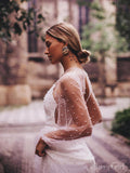 Sheer See Through Long Sleeve Wedding Dresses Pearl Tulle AWD1564-SheerGirl