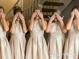 Shimmer Taffeta Halter Neck Box Pleated Bottom Beige Bridesmaid Dresses ARD2487-SheerGirl