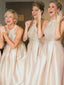 Shimmer Taffeta Halter Neck Box Pleated Bottom Beige Bridesmaid Dresses ARD2487