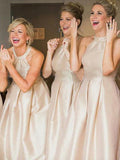 Shimmer Taffeta Halter Neck Box Pleated Bottom Beige Bridesmaid Dresses ARD2487-SheerGirl