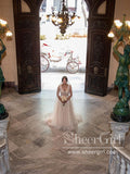 Shimmering A Line V Neckline Wedding Dress with Appliques & Feather Straps AWD1753-SheerGirl