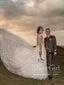 Shimmering A Line V Neckline Wedding Dress with Appliques & Feather Straps AWD1753