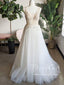 Shimmering Tulle A Line V Neck Bridal Gown with Re-emabroidery Unlined Bodice Wedding Dress AWD1718