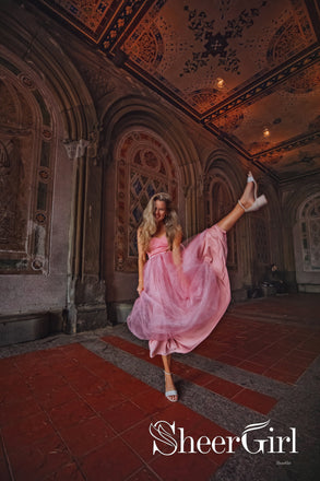 Shimmery Tulle A-line Ball Gown with Watermelon Colored Sweet Heart Prom Dresses ARD2517-SheerGirl