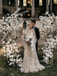 Shimmery Tulle A-line Bridal Gown with Trumpet Sleeves Sparkly Wedding Dress AWD1798