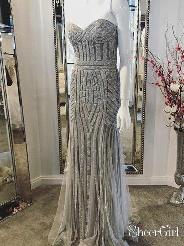 Shine Grey Mermaid Prom Dresses with Sweetheart Neck,Strapless Pageant Dresses APD3218 Shine Grey Mermaid Prom Dresses with Sweetheart Neck,Strapless Pageant Dresses APD3218