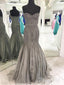 Zářící šedé plesové šaty mořské panny se srdíčkovým výstřihem, slavnostní šaty bez ramínek APD3218 