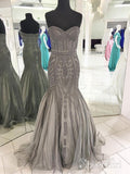 Shine Grey Mermaid Prom Dresses with Sweetheart Neck,Strapless Pageant Dresses APD3218-SheerGirl