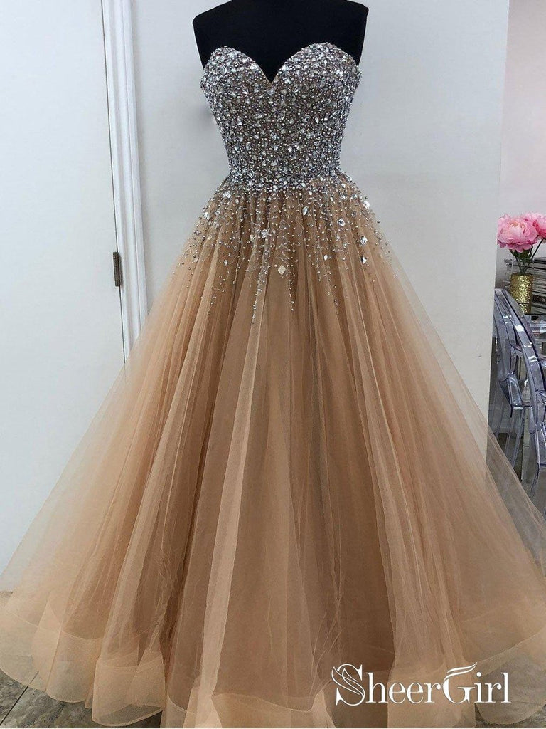 Shine Silver Beaded Prom Dresses with Sweetheart,Nude Formal Dresses A SheerGirl Shine Silver Beaded Prom Dresses with Sweetheart,Nude Formal Dresses A SheerGirl